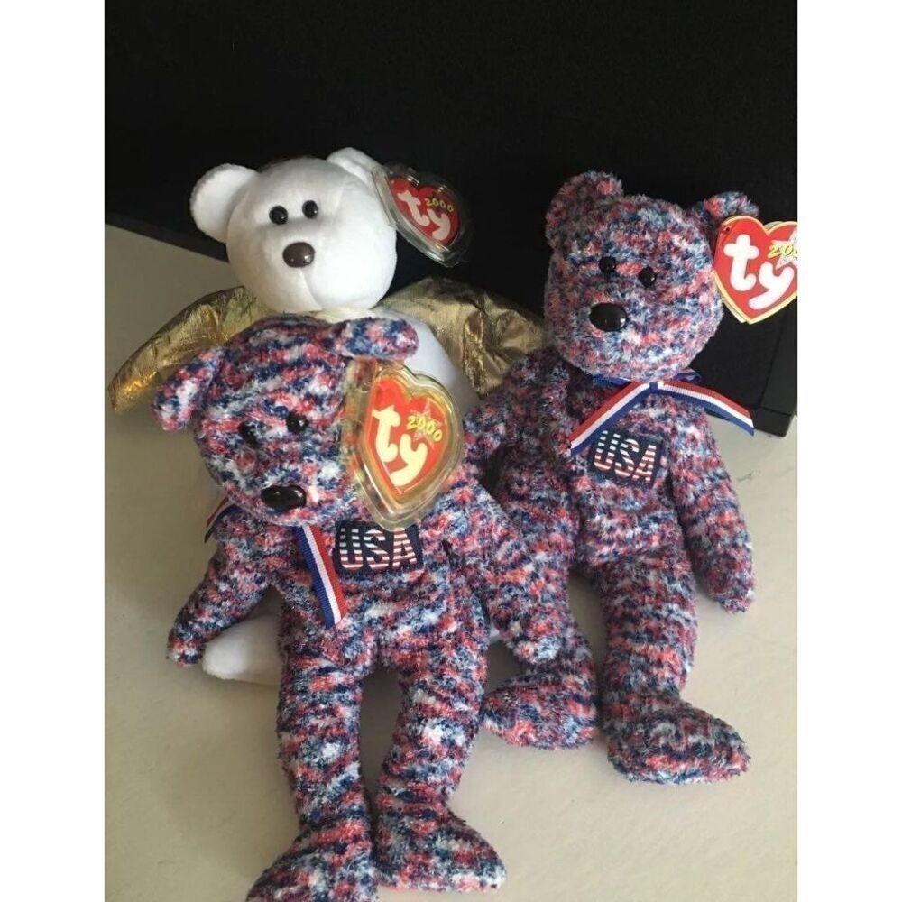 Ty Beanie Babies Lot - Year 2000 - Halo II & Two USA Bears